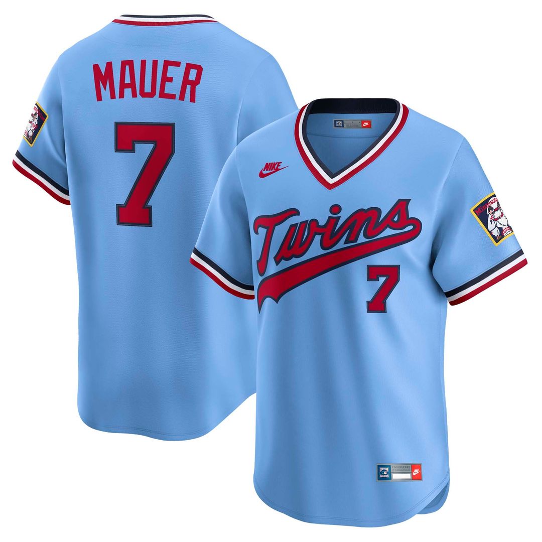 Men's Minnesota Twins Joe Mauer Light Blue Throwback Cooperstown Collection Limited MLB Baseball Jersey - view 1