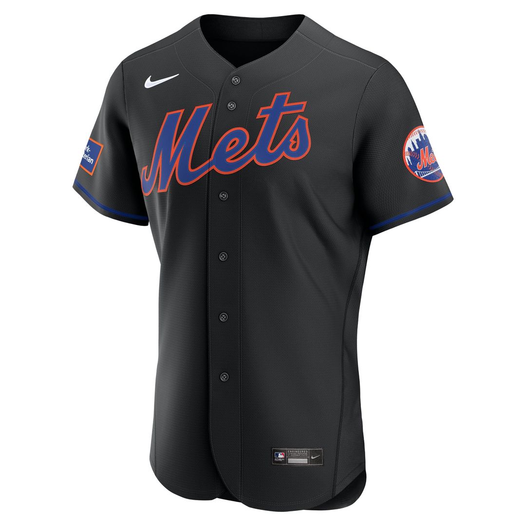 Men's New York Mets Black Alternate Sponsor Patch MLB Baseball Jersey - view 5