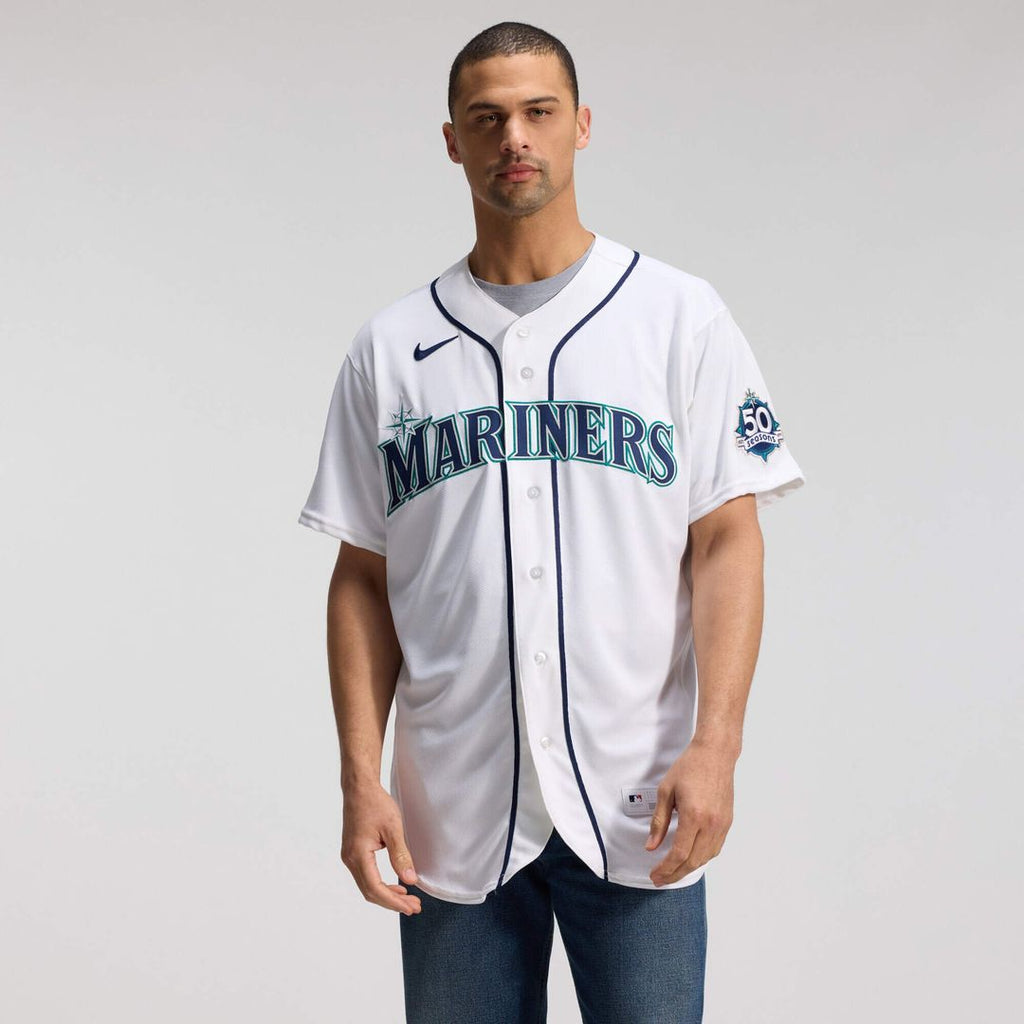 Men's Seattle Mariners White 50th Anniversary Patch Home MLB Baseball Jersey - view 5