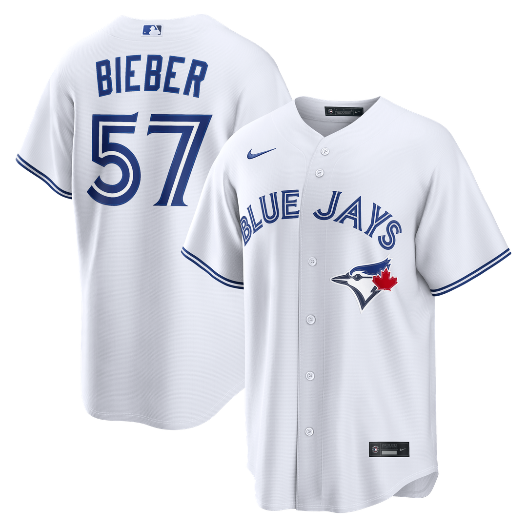 Men's Toronto Blue Jays Shane Bieber White Home Replica MLB Baseball Jersey - view 1