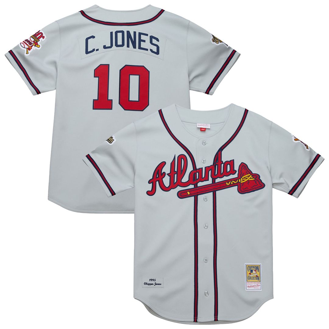 Men's Atlanta Braves Chipper Jones Gray 1995 Throwback MLB Baseball Jersey - view 1