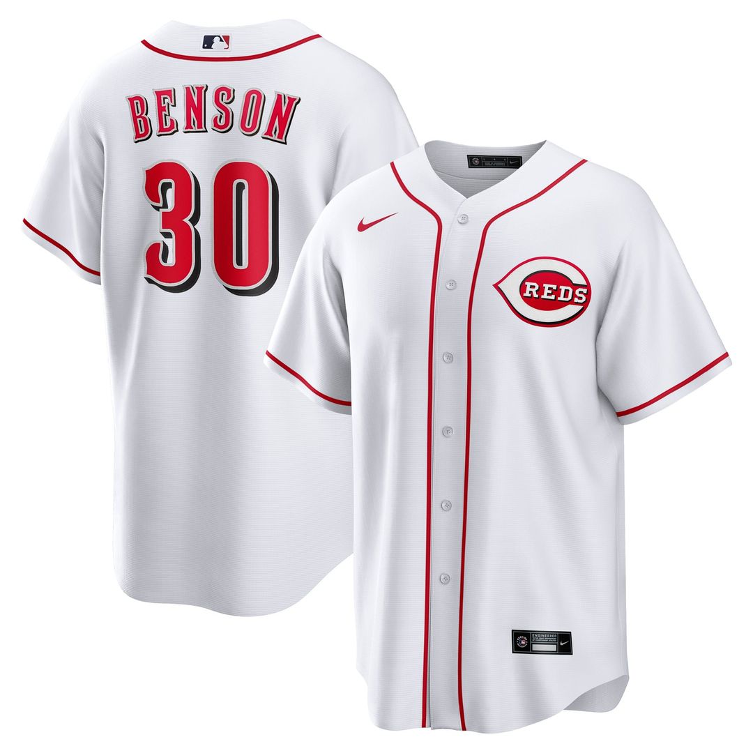 Men's Cincinnati Reds Will Benson White Home Replica MLB Baseball Jersey - view 1