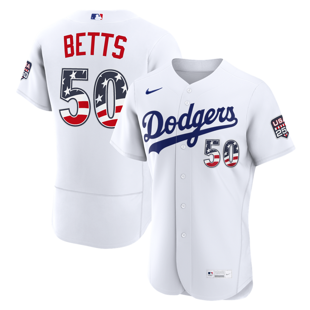 Men's Fourth of July Men's Los Angeles Dodgers Mookie Betts White USA 250 MLB Baseball Jersey - view 1