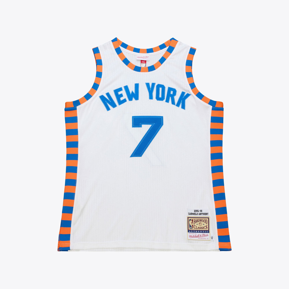 Men's Carmelo Anthony White New York Knicks 2015-16 Hardwood Classics NBA Basketball Jersey - view 1