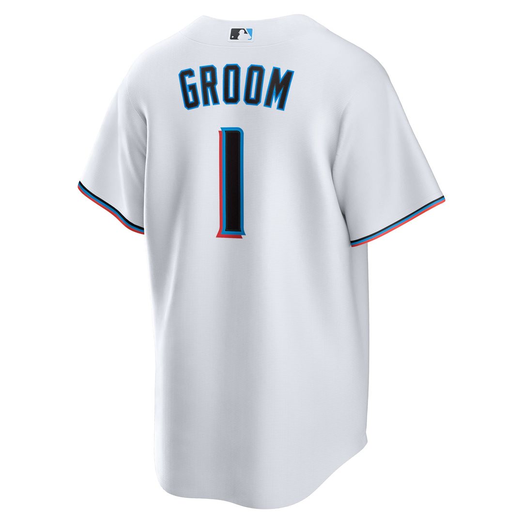 Men's Miami Marlins White #1 Groom Home Replica MLB Baseball Jersey - view 3