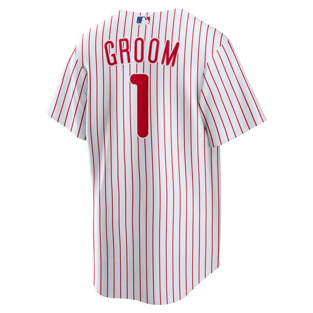 Men's Philadelphia Phillies White #1 Groom Home Replica MLB Baseball Jersey - view 3