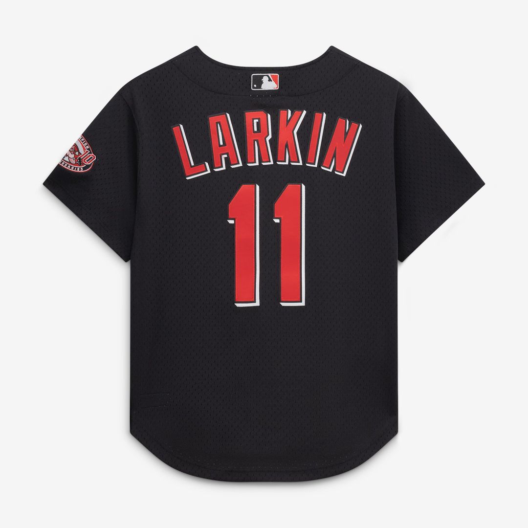 Men's Cincinnati Reds Barry Larkin Black Cooperstown Collection Mesh Batting Practice Button-Up MLB Baseball Jersey - view 10