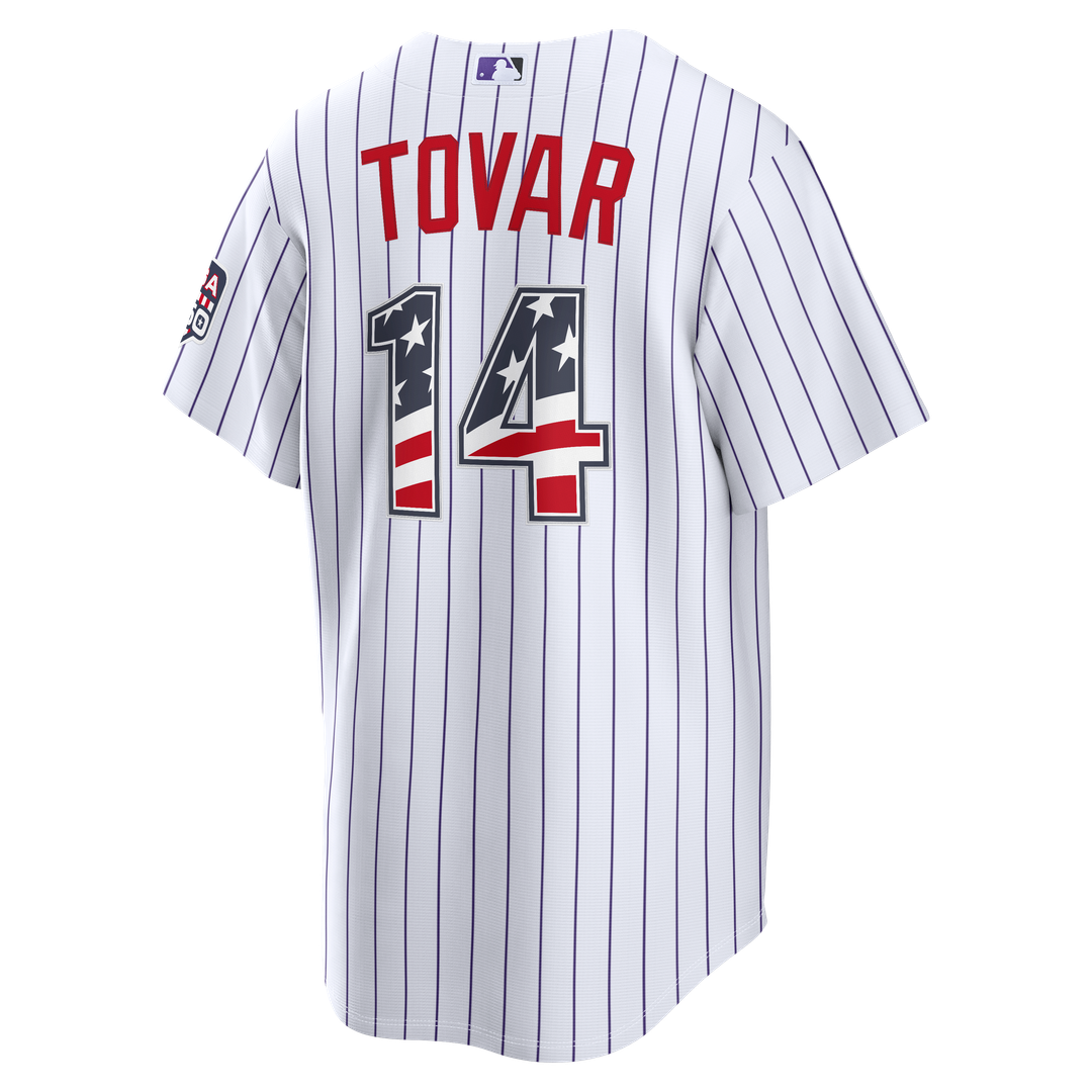 Men's Fourth of July Men's Colorado Rockies Ezequiel Tovar White USA 250 Stadium MLB Baseball Jersey - view 3