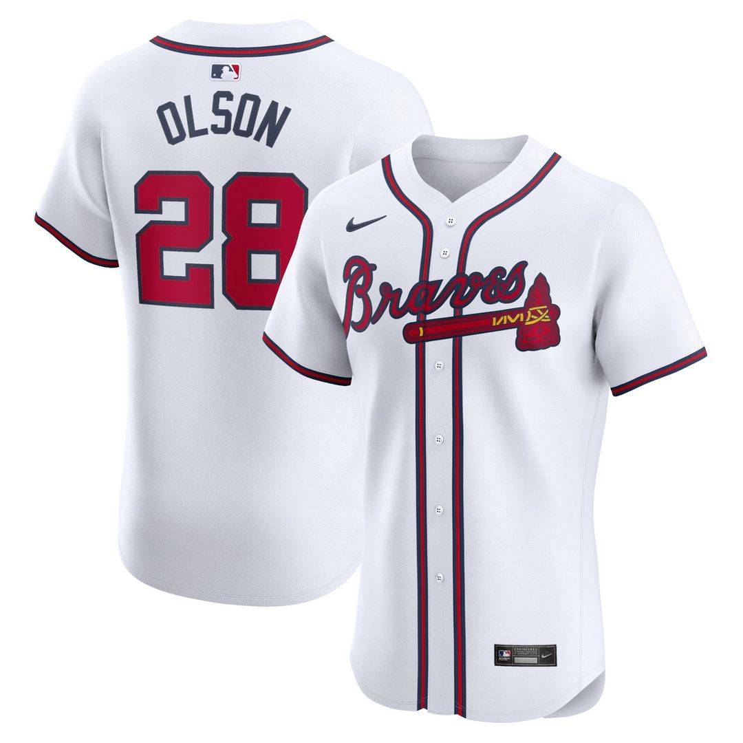 Men's Atlanta Braves Matt Olson White Home Elite MLB Baseball Jersey - view 1