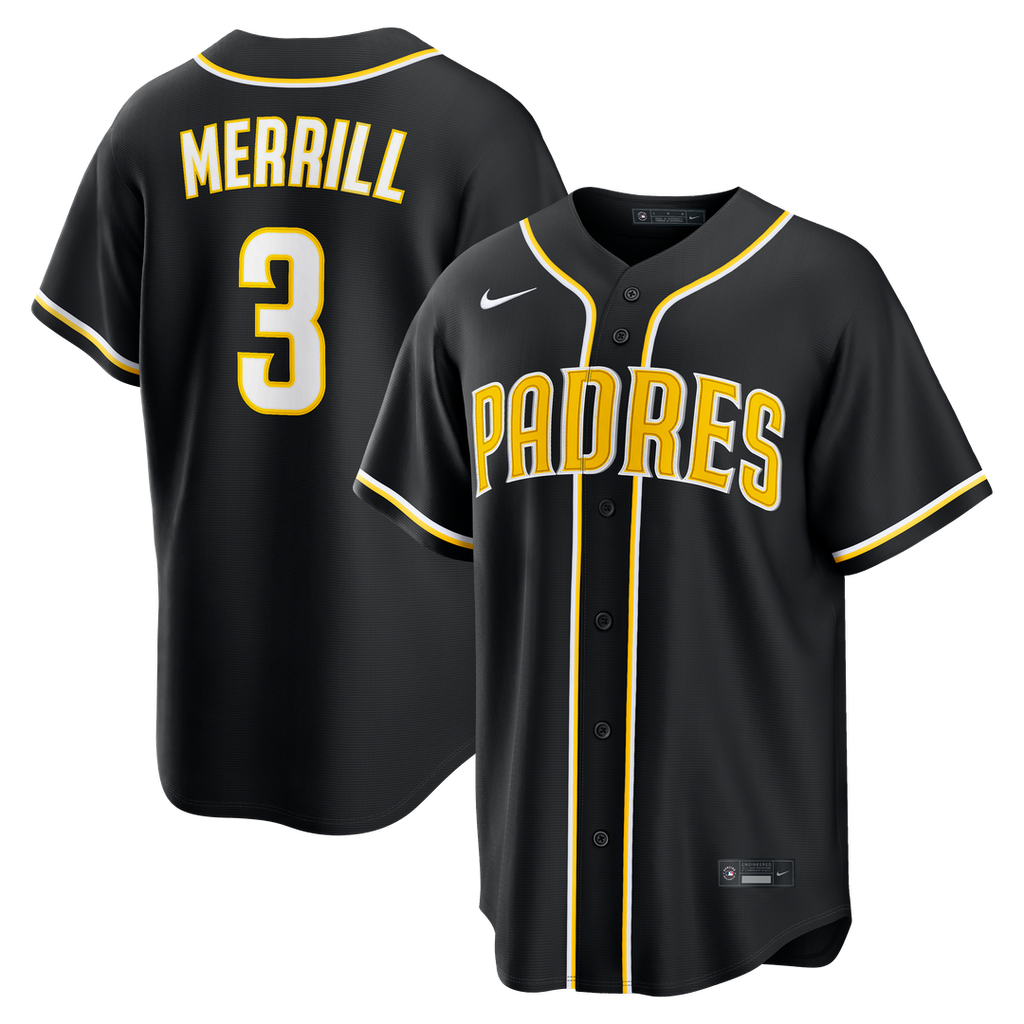 Men's San Diego Padres Jackson Merrill Fashion Replica Black Out MLB Baseball Jersey - view 1