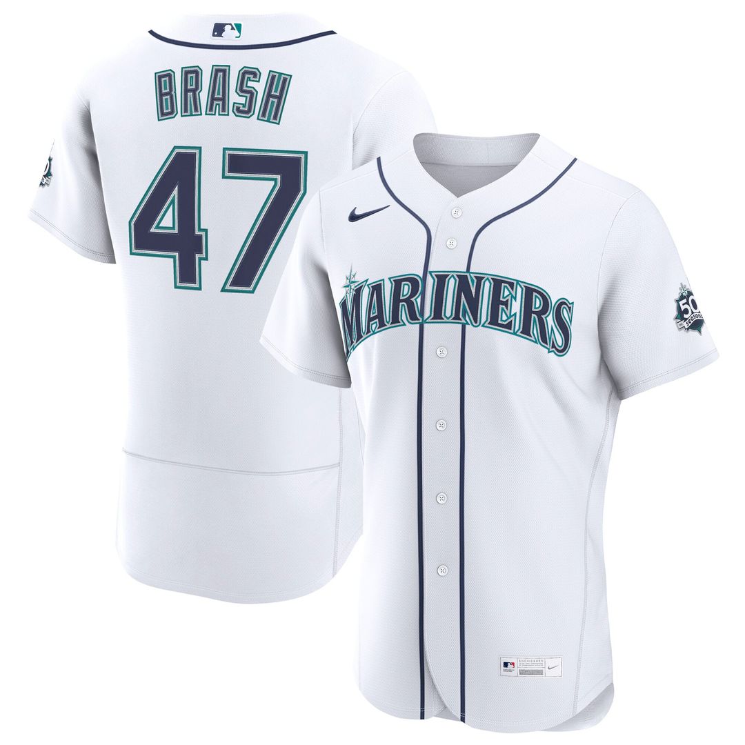 Men's Seattle Mariners Matt Brash White Home 50th Season MLB Baseball Jersey - view 1