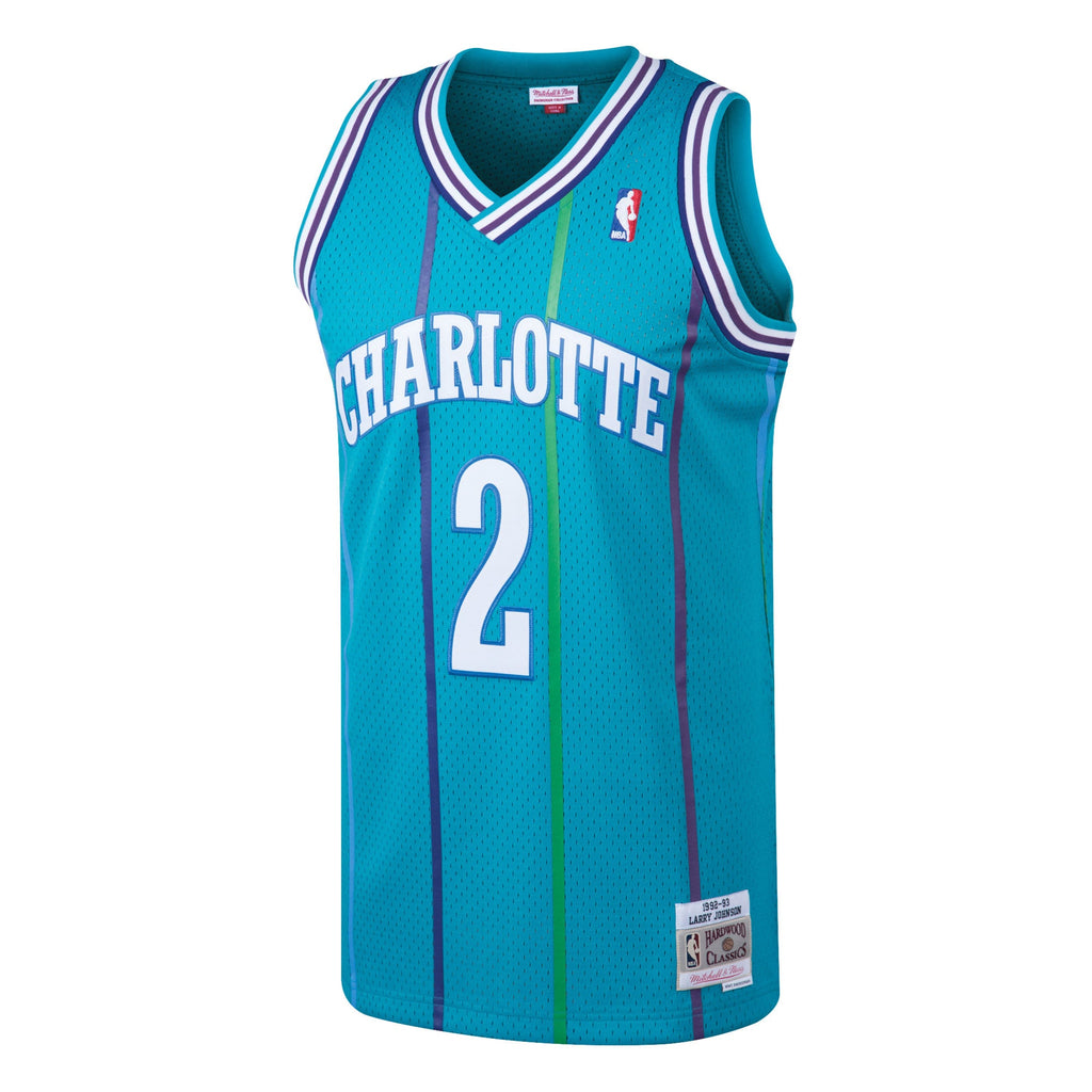 Men's Larry Johnson Teal Charlotte Hornets 1992-93 Hardwood Classics Swingman NBA Basketball Jersey - view 3