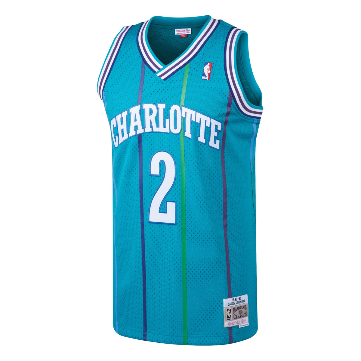 Men's Larry Johnson Teal Charlotte Hornets 1992-93 Hardwood Classics Swingman NBA Basketball Jersey - view 3