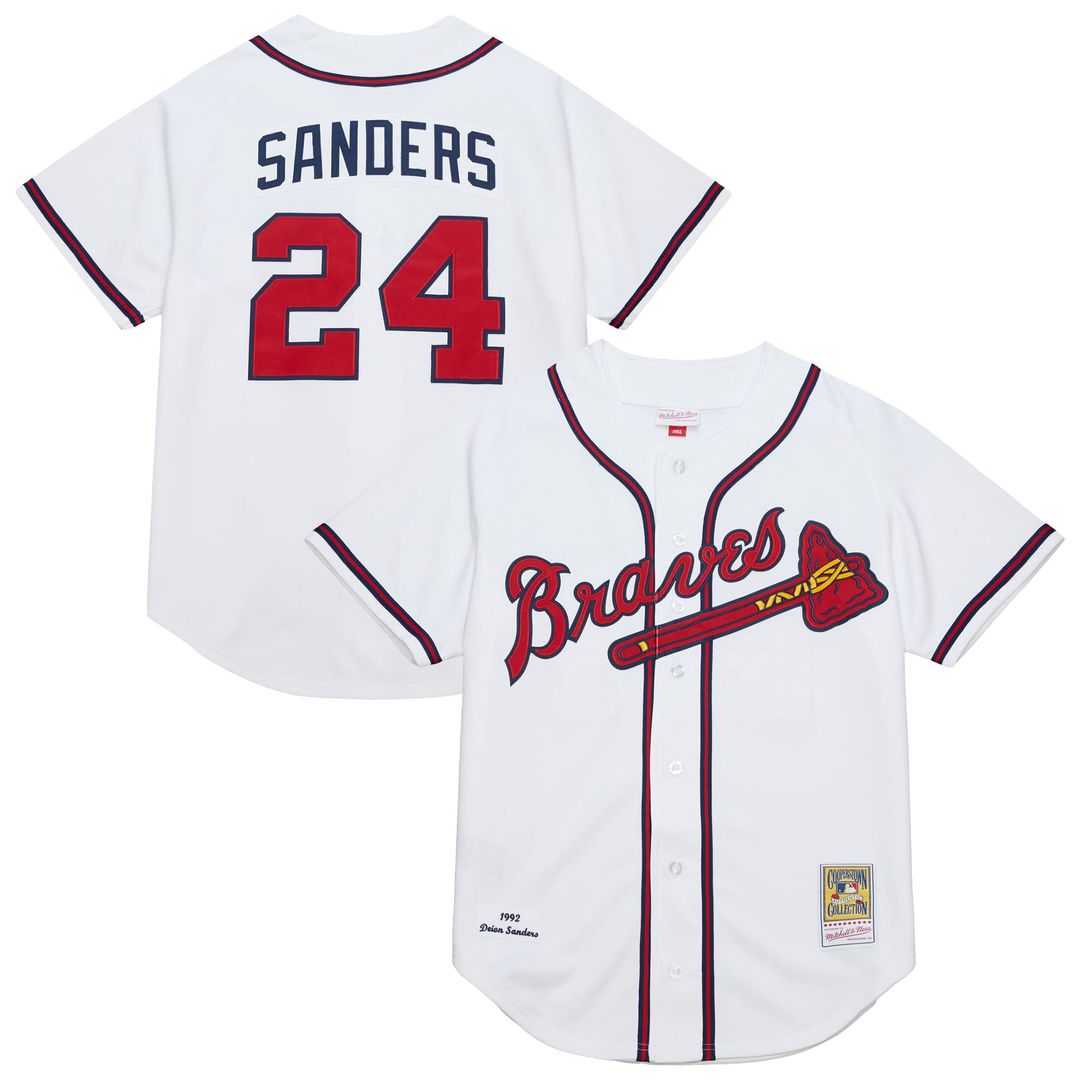 Men's Atlanta Braves Deion Sanders White Cooperstown Collection 1992 MLB Baseball Jersey - view 1