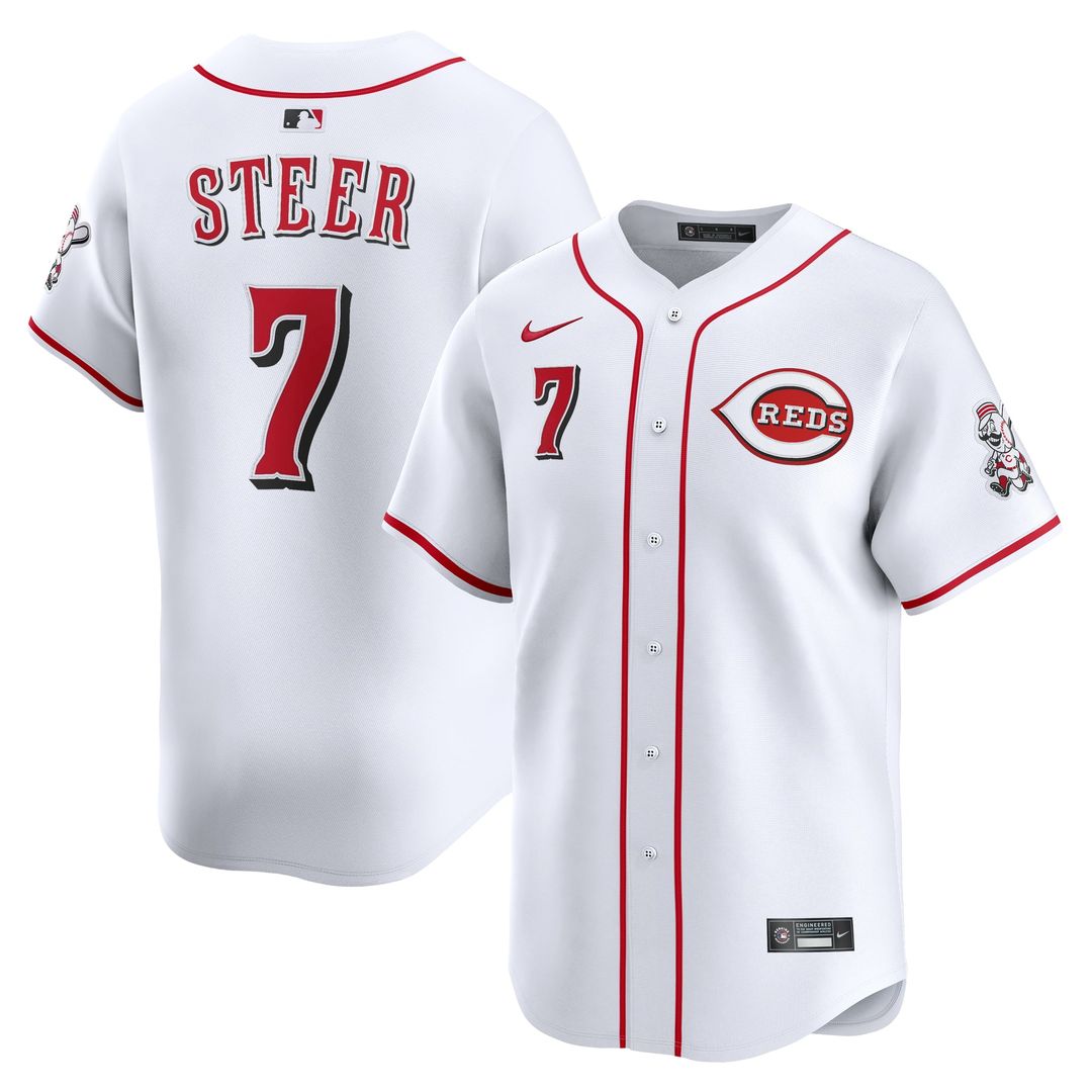 Men's Cincinnati Reds Spencer Steer White Home Limited MLB Baseball Jersey - view 1