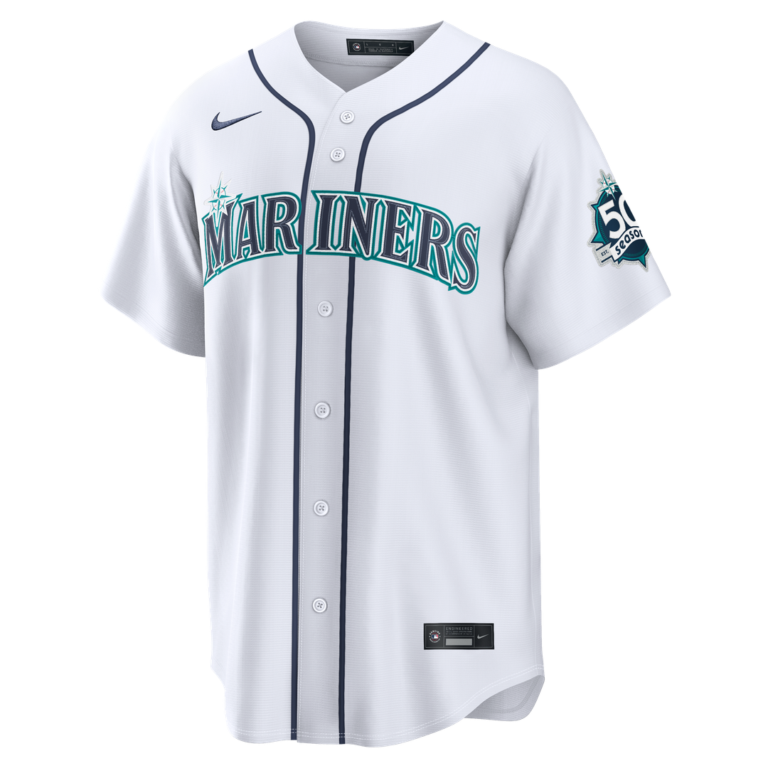Men's Seattle Mariners Cal Raleigh White Home Stadium 50th Season Patch MLB Baseball Jersey - view 2