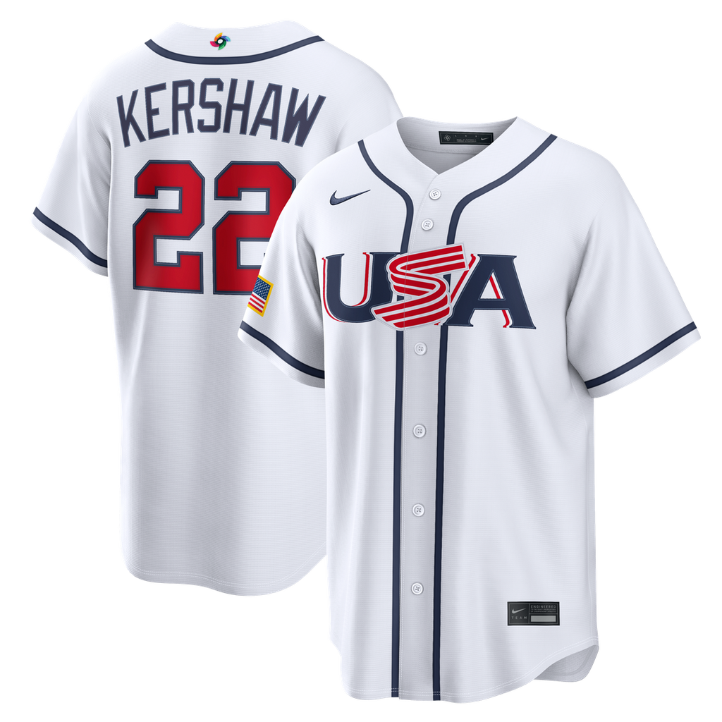 Men's USA Baseball Clayton Kershaw White 2026 World Baseball Classic Home Stadium MLB Baseball Jersey - view 1