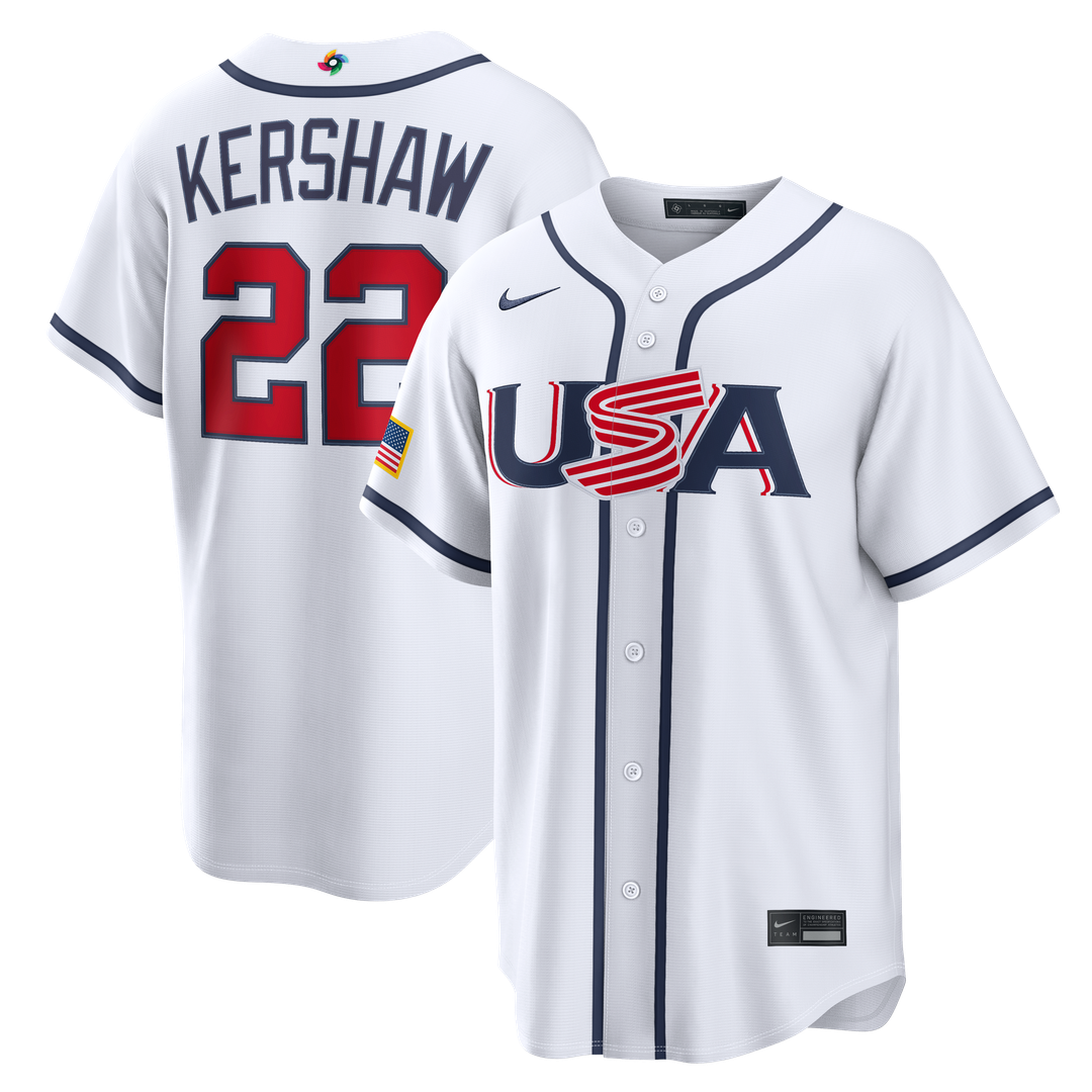 Men's USA Baseball Clayton Kershaw White 2026 World Baseball Classic Home Stadium MLB Baseball Jersey - view 1