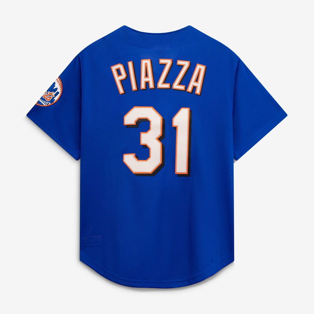 Men's New York Mets Mike Piazza Orange Cooperstown Collection Mesh Batting Practice Button-Up MLB Baseball Jersey - view 19