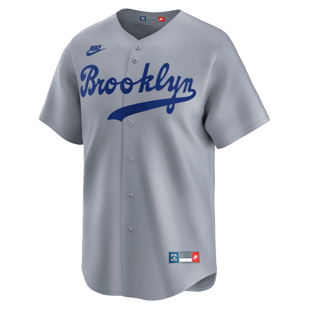 Men's Brooklyn Dodgers Jackie Robinson Gray Throwback Cooperstown Collection Limited MLB Baseball Jersey - view 5