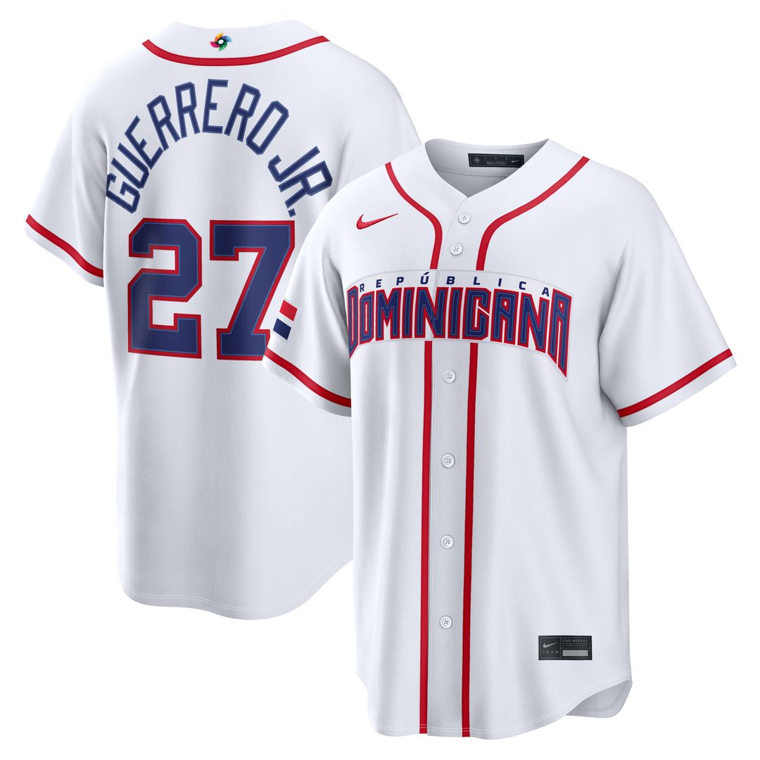 Men's Dominican Republic Baseball Vladimir Guerrero Jr. White 2026 World Baseball Classic Home Stadium MLB Baseball Jersey - view 1
