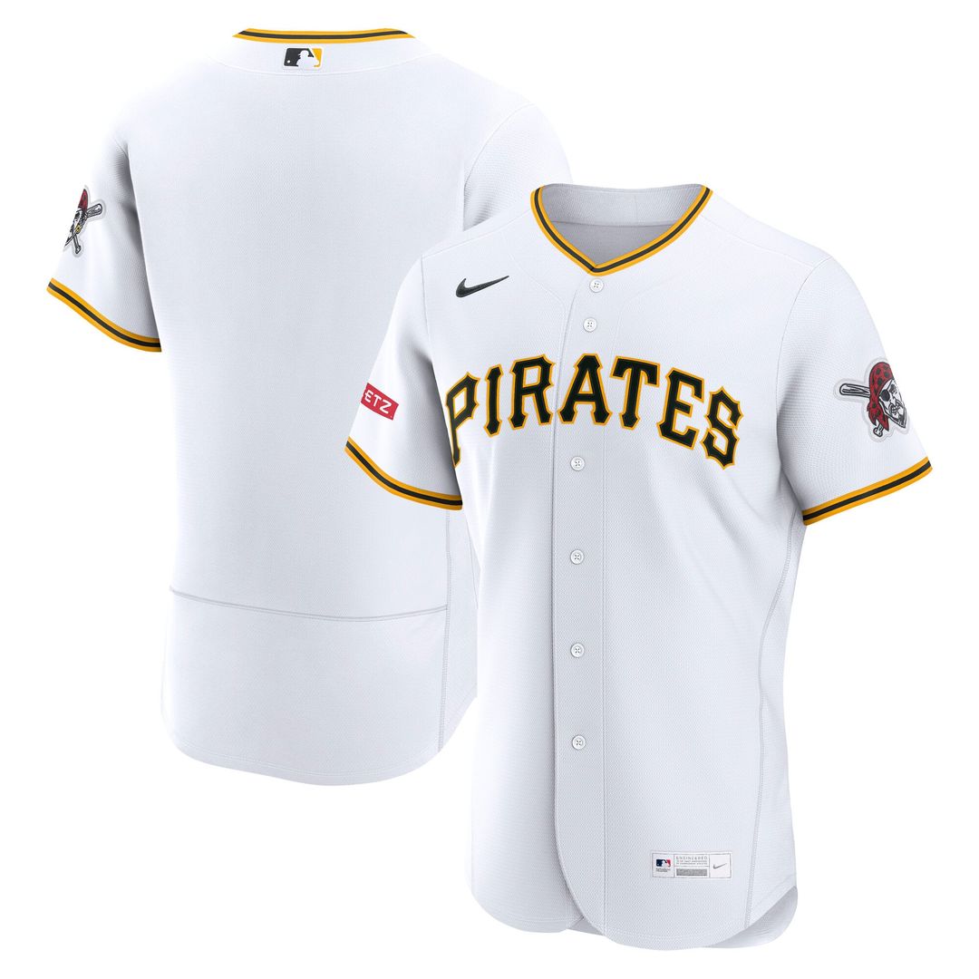Men's Pittsburgh Pirates White Home Sponsor Patch MLB Baseball Jersey - view 1