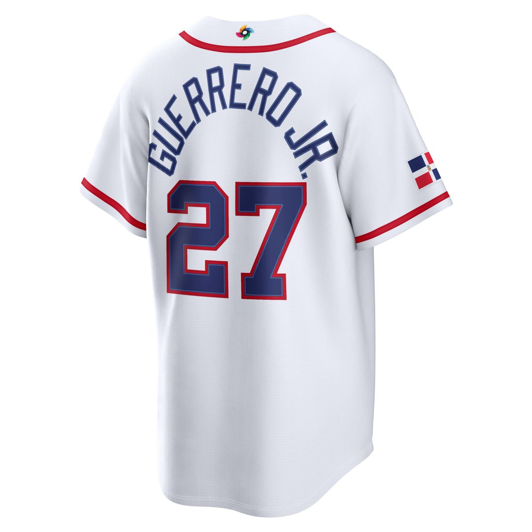 Men's Dominican Republic Baseball Vladimir Guerrero Jr. White 2026 World Baseball Classic Home Stadium MLB Baseball Jersey - view 3