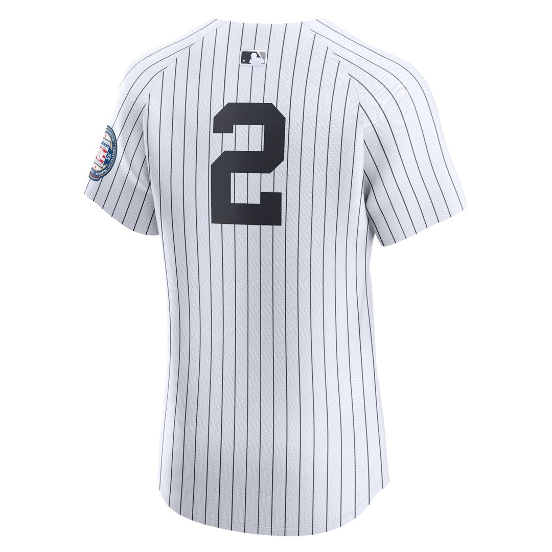 Men's New York Yankees Derek Jeter White Home 2020 Hall of Fame Induction Patch Elite MLB Baseball Jersey - view 2