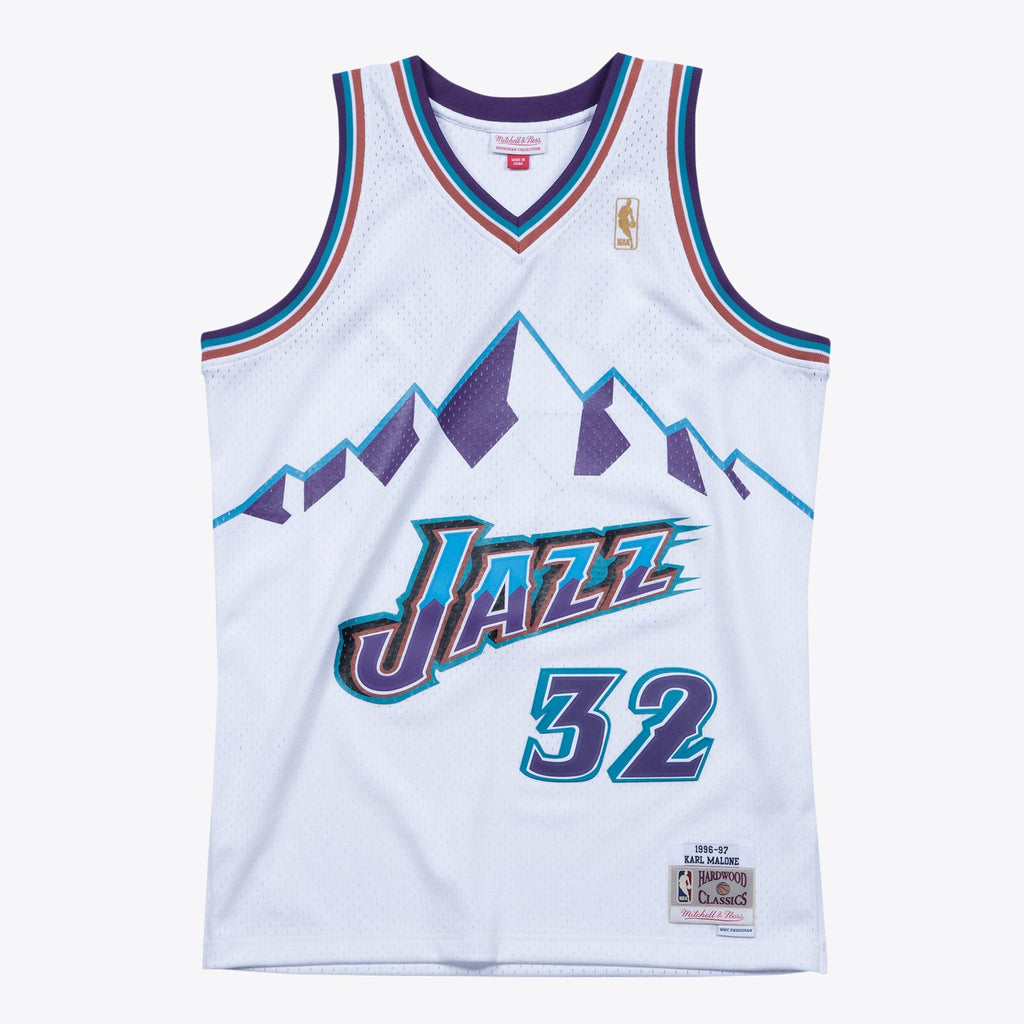 Men's Utah Jazz Karl Malone 1996 Hardwood Classics Swingman NBA Basketball Jersey - White - view 3